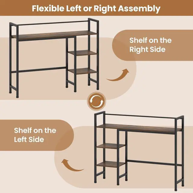 Alt view image 4 of 7 - Desktop Bookshelf, 38.5" Dorm Desk Hutch for 27" Monitor (Brown) | 4-Tier Desk Shelf with Anti-tip Device, Countertop Storage for Computer Desk, Wood Desk Organizer Shelves for Home Office