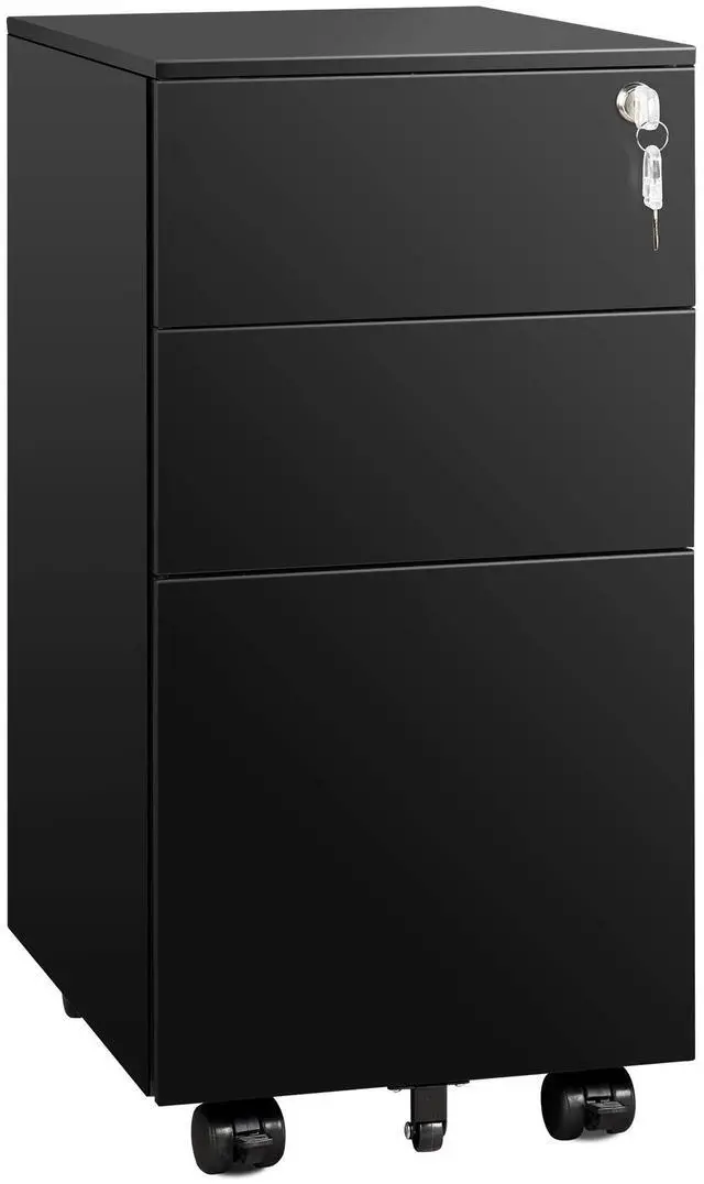 Main image of Slim File Cabinet, 3 Drawer Mobile Filing Cabinet for Letter/Legal/A4 Files, Fully Assembled Except Wheels, Black