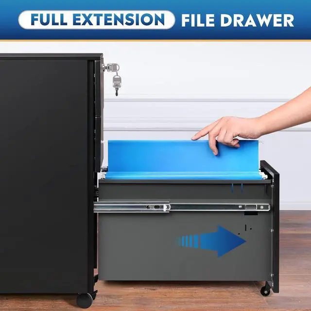 Alt view image 6 of 7 - Slim File Cabinet, 3 Drawer Mobile Filing Cabinet for Letter/Legal/A4 Files, Fully Assembled Except Wheels, Black