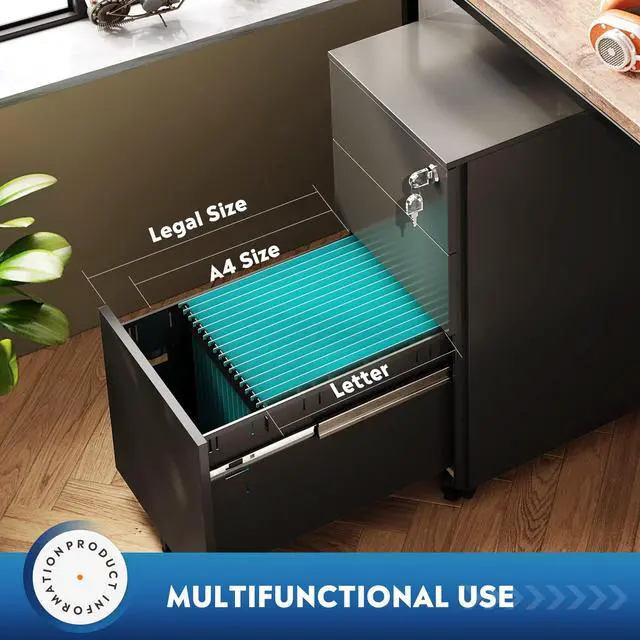 Alt view image 5 of 7 - Slim File Cabinet, 3 Drawer Mobile Filing Cabinet for Letter/Legal/A4 Files, Fully Assembled Except Wheels, Black