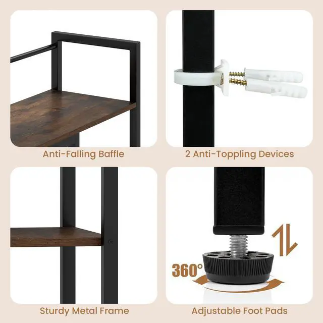 Alt view image 7 of 7 - Desktop Bookshelf, 38.5" Dorm Desk Hutch for 27" Monitor (Brown) | 4-Tier Desk Shelf with Anti-tip Device, Countertop Storage for Computer Desk, Wood Desk Organizer Shelves for Home Office