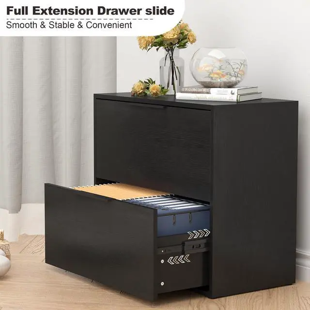 Alt view image 5 of 7 - File Cabinet 2 Drawer, Lateral File Cabinet with Hanging Bars for Letters, Printer Stand Filing Cabinets for Home Office, Black