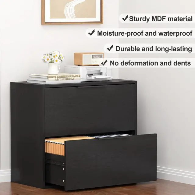 Alt view image 7 of 7 - File Cabinet 2 Drawer, Lateral File Cabinet with Hanging Bars for Letters, Printer Stand Filing Cabinets for Home Office, Black
