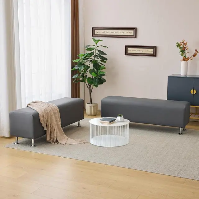 Alt view image 2 of 7 - Waiting Room Bench Seating Faux Leather, 53.9 Office Guest Chair Reception Chair, Lobby Furniture for Conference Room Beauty Salon Barbershop Small Space
