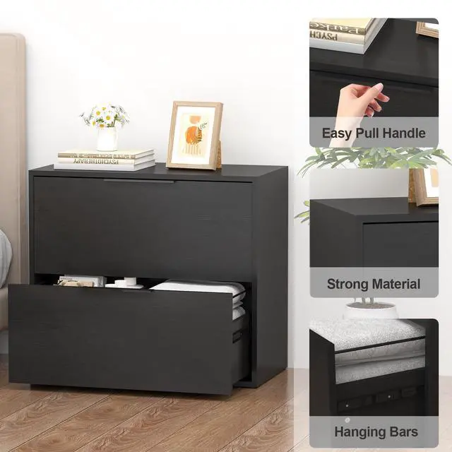 Alt view image 6 of 7 - File Cabinet 2 Drawer, Lateral File Cabinet with Hanging Bars for Letters, Printer Stand Filing Cabinets for Home Office, Black