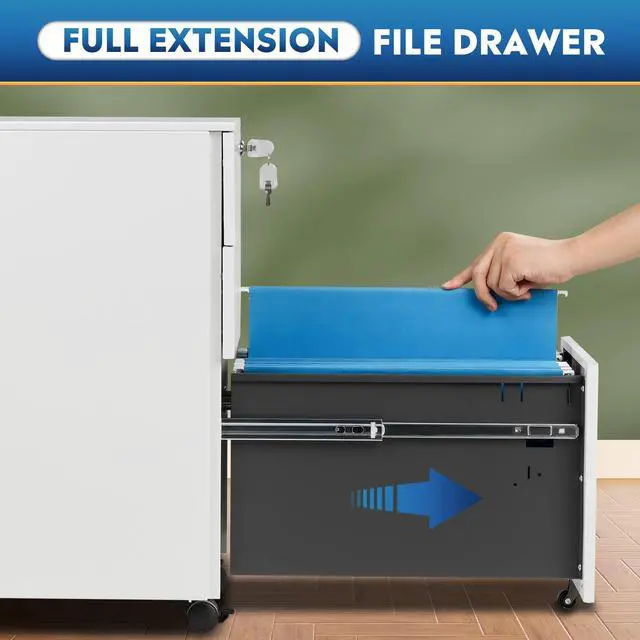Alt view image 6 of 7 - Slim File Cabinet with Lock, 3 Drawer Mobile Filing Cabinet for Legal/Letter/A4 Size, Fully Assembled Except Wheels, White