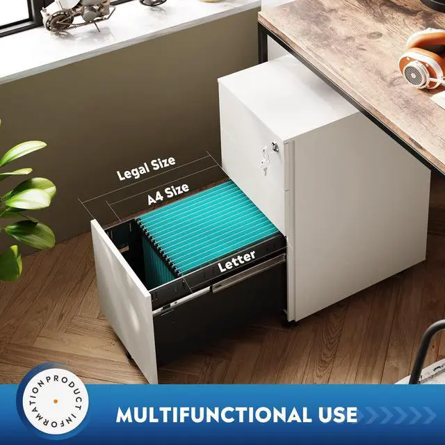 Alt view image 5 of 7 - Slim File Cabinet with Lock, 3 Drawer Mobile Filing Cabinet for Legal/Letter/A4 Size, Fully Assembled Except Wheels, White