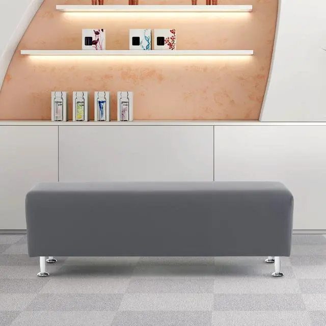 Alt view image 7 of 7 - Waiting Room Bench Seating Faux Leather, 53.9 Office Guest Chair Reception Chair, Lobby Furniture for Conference Room Beauty Salon Barbershop Small Space