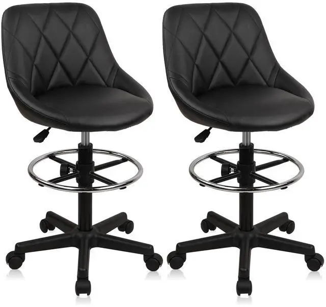 Main image of Drafting Chair with Back, Leather Rolling Swivel Stool with Adjustable Height and Footrest, Ergonomic Tall Standing Desk Office Chairs with Wheels for Home Work Shop Kitchen Bar, 2PK