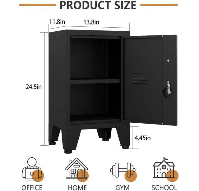 Alt view image 3 of 7 - 24.5" Black Lockable Steel Small Employee Storage Locker | Single Door, Adjustable Shelf & Leveling Feet, Metal Office Cabinet for Home, School, Office & Gym
