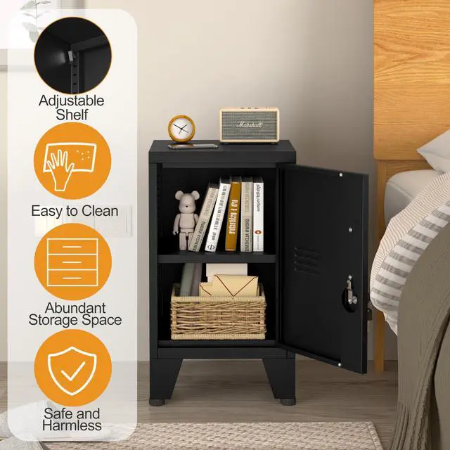 Alt view image 4 of 7 - 24.5" Black Lockable Steel Small Employee Storage Locker | Single Door, Adjustable Shelf & Leveling Feet, Metal Office Cabinet for Home, School, Office & Gym