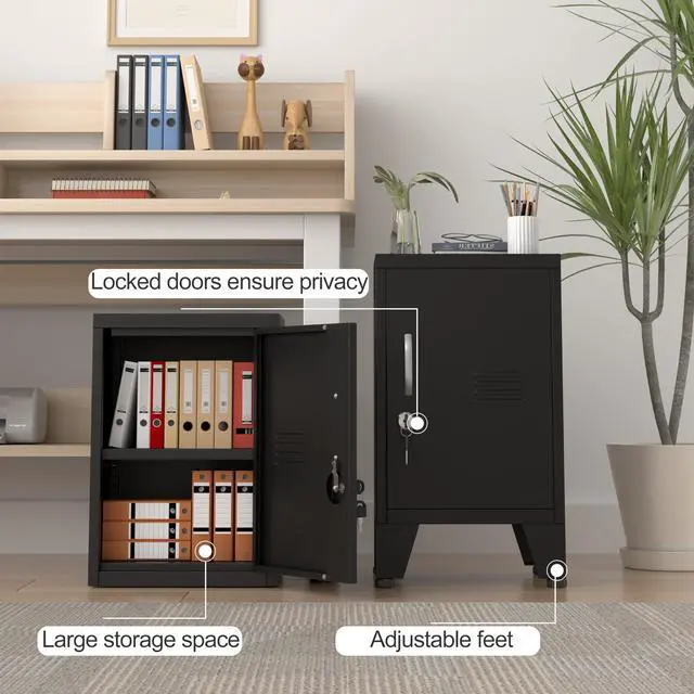 Alt view image 7 of 7 - 24.5" Black Lockable Steel Small Employee Storage Locker | Single Door, Adjustable Shelf & Leveling Feet, Metal Office Cabinet for Home, School, Office & Gym