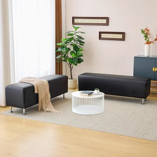 Alt view image 2 of 7 - Waiting Room Bench Seating Faux Leather, 53.9 Office Guest Chair Reception Chair, Lobby Furniture for Conference Room Beauty Salon Barbershop Small Space