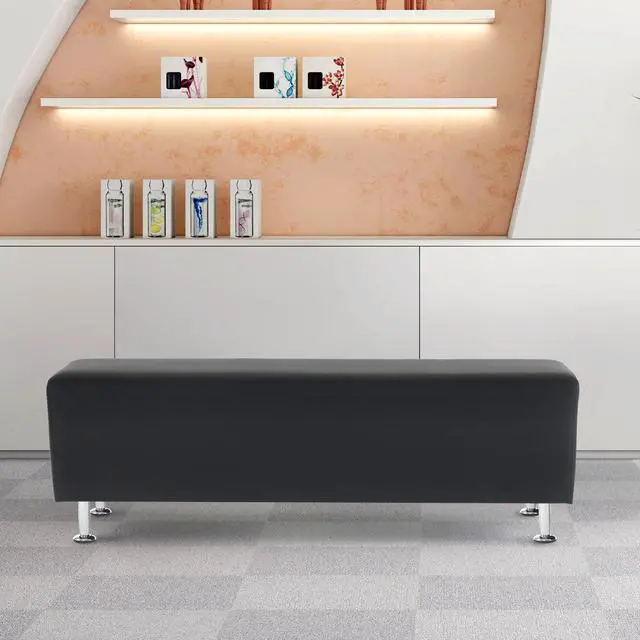 Alt view image 6 of 7 - Waiting Room Bench Seating Faux Leather, 53.9 Office Guest Chair Reception Chair, Lobby Furniture for Conference Room Beauty Salon Barbershop Small Space
