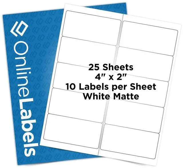 Main image of 4 x 2 Rectangle Mailing Labels - Permanent, White Matte - Address, Shipping, Gift - Pack of 250 Labels, 25 Sheets - Inkjet/Laser Printers