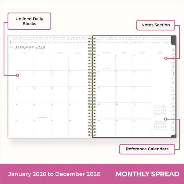 Alt view image 4 of 7 - 2026 Weekly & Monthly Planner Calendar, 8.5"x11", Midnight Garden | January 2026 - December 2026, Flexible Cover, Durable Twin Wire Binding, Laminated Tabs, Pocket, Stickers, Kelly Ventura