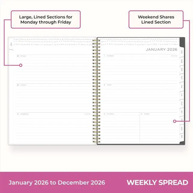 Alt view image 3 of 7 - 2026 Weekly & Monthly Planner Calendar, 8.5"x11", Midnight Garden | January 2026 - December 2026, Flexible Cover, Durable Twin Wire Binding, Laminated Tabs, Pocket, Stickers, Kelly Ventura
