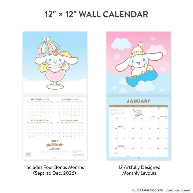 Alt view image 7 of 7 - 2027 Cinnamoroll Wall Calendar, 12 x 12 Cute Sanrio Calendar with Pastel Character Artwork for Bedroom Decor, Classroom, Office & Gift Giving 12 Months