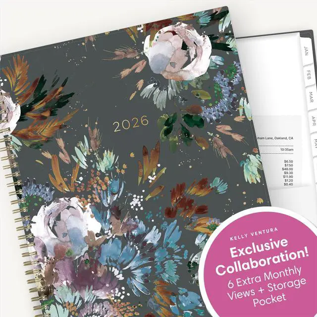 Alt view image 5 of 7 - 2026 Weekly & Monthly Planner Calendar, 8.5"x11", Midnight Garden | January 2026 - December 2026, Flexible Cover, Durable Twin Wire Binding, Laminated Tabs, Pocket, Stickers, Kelly Ventura