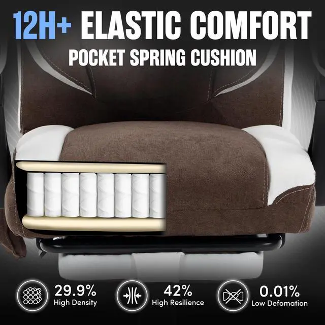 Alt view image 7 of 7 - Massage Office Chair with Footrest,6-Point Vibration & Heat Executive Office Chairs,500LBS Big and Tall Fabric Office Chair,Ergonomic Desk Chair for Heavy People,Brownwhite