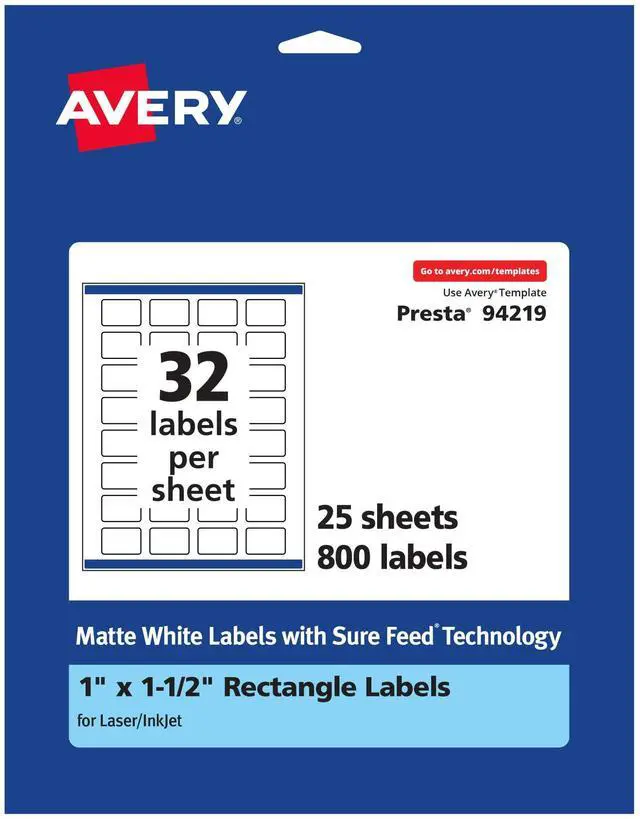Main image of ® Matte White Rectangle Labels, Sure Feed® Technology, 1" x 1.5", 800 Matte White Printable Labels