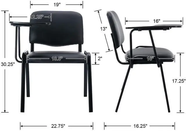 Alt view image 3 of 6 - Black Tablet Arm Chairs Set of 5, PU Comfort Office Waiting Room Guest Nesting Stacking Reception Chairs with Flip-Up Table Conference Chairs for School Classroom Training Meeting Room
