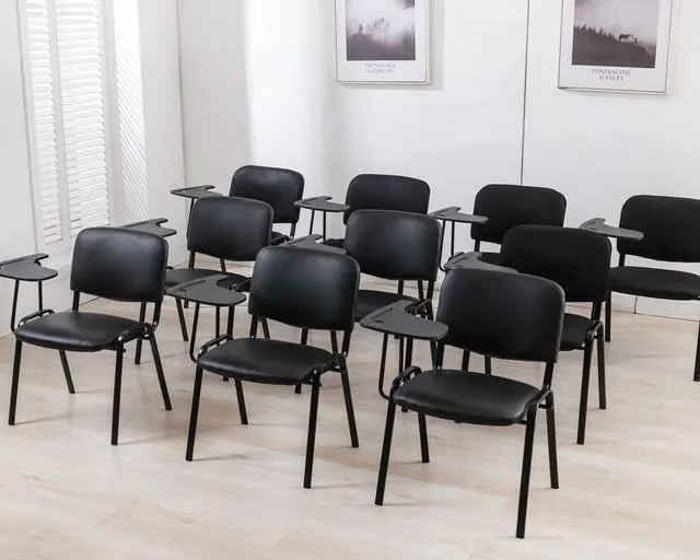 Alt view image 2 of 6 - Black Tablet Arm Chairs Set of 5, PU Comfort Office Waiting Room Guest Nesting Stacking Reception Chairs with Flip-Up Table Conference Chairs for School Classroom Training Meeting Room