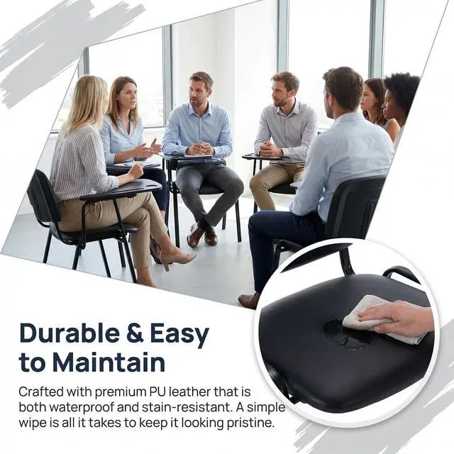 Alt view image 5 of 6 - Black Tablet Arm Chairs Set of 5, PU Comfort Office Waiting Room Guest Nesting Stacking Reception Chairs with Flip-Up Table Conference Chairs for School Classroom Training Meeting Room