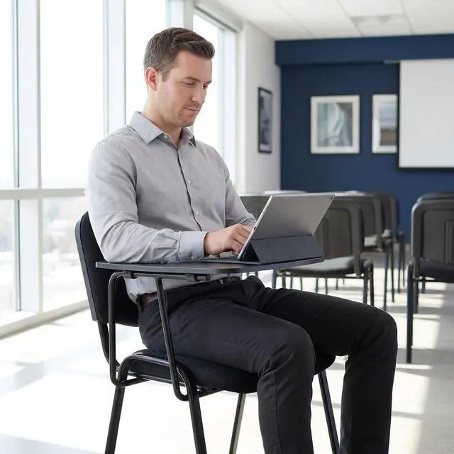 Alt view image 2 of 7 - Black Tablet Arm Chairs Set of 5, Mesh Office Waiting Room Guest Nesting Stacking Chairs, Reception Chairs with Flip-Up Table Conference Chair for School Classroom Training Meeting Room