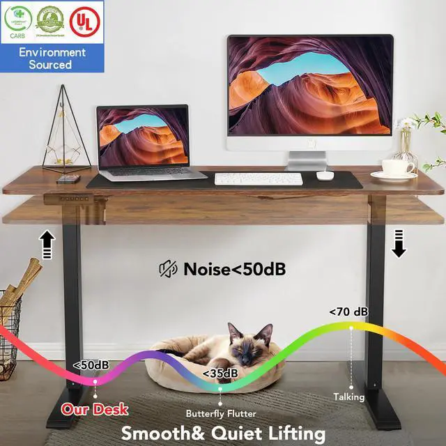 Alt view image 5 of 7 - Electric Standing Desk Adjustable Height, 55 x 24 Inch Sit Stand up Desk with Large Mouse Pad, 2 Metal Hook,4 Wheels,4 Memory Preset Heights Home Office Computer DeskBrown