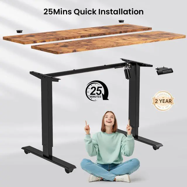 Alt view image 7 of 7 - Electric Standing Desk Adjustable Height, 55 x 24 Inch Sit Stand up Desk with Large Mouse Pad, 2 Metal Hook,4 Wheels,4 Memory Preset Heights Home Office Computer DeskBrown