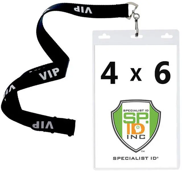 Main image of 10 Pack - Premium 4X6 Badge Holder with Lanyard - Heavy Duty Extra Large Badge & Credential Holders with VIP Lanyards - for Special Events and 4 x 6 Tickets by (Black VIP)
