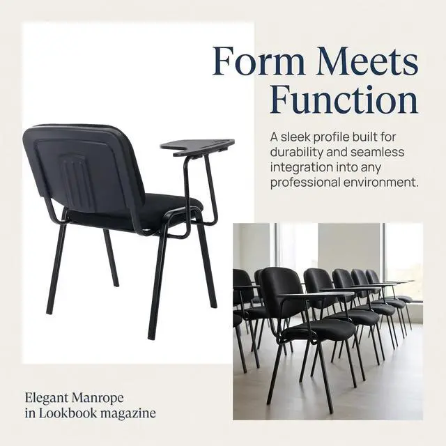 Alt view image 6 of 7 - Black Tablet Arm Chairs Set of 5, Mesh Office Waiting Room Guest Nesting Stacking Chairs, Reception Chairs with Flip-Up Table Conference Chair for School Classroom Training Meeting Room