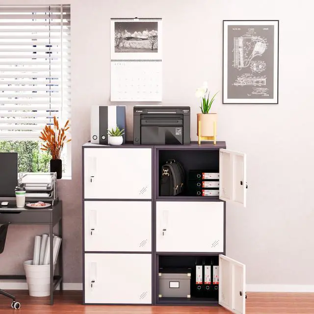 Alt view image 2 of 7 - 3 Door Vertical Stackable Storage Cabinet with Lock,Anti-Failing Device, Metal Lcoker,Organizer for Office, Home, Gym, School,Employee,Kids. (Grey)