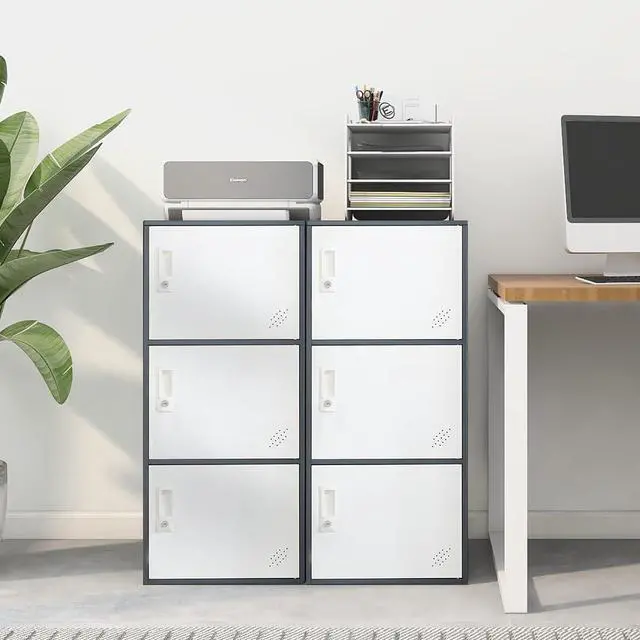 Alt view image 6 of 7 - 3 Door Vertical Stackable Storage Cabinet with Lock,Anti-Failing Device, Metal Lcoker,Organizer for Office, Home, Gym, School,Employee,Kids. (Grey)