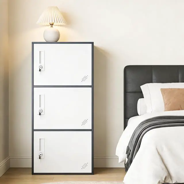 Alt view image 4 of 7 - 3 Door Vertical Stackable Storage Cabinet with Lock,Anti-Failing Device, Metal Lcoker,Organizer for Office, Home, Gym, School,Employee,Kids. (Grey)