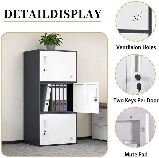 Alt view image 5 of 7 - 3 Door Vertical Stackable Storage Cabinet with Lock,Anti-Failing Device, Metal Lcoker,Organizer for Office, Home, Gym, School,Employee,Kids. (Grey)
