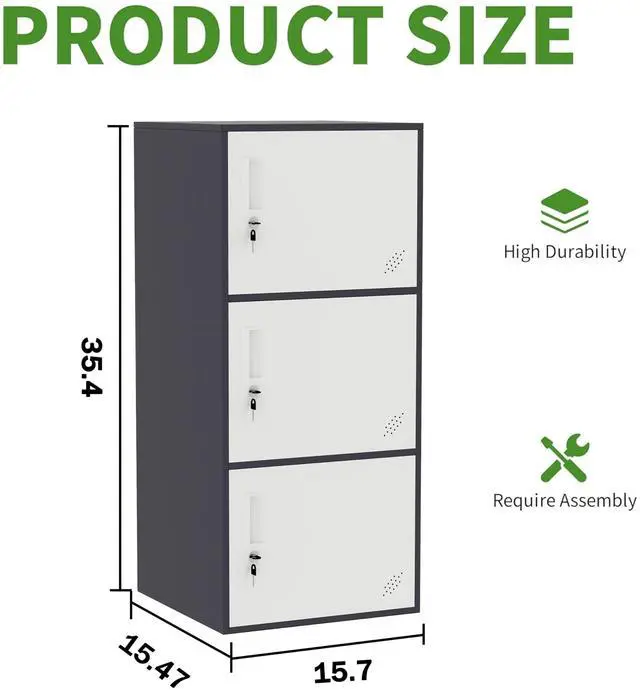 Alt view image 3 of 7 - 3 Door Vertical Stackable Storage Cabinet with Lock,Anti-Failing Device, Metal Lcoker,Organizer for Office, Home, Gym, School,Employee,Kids. (Grey)