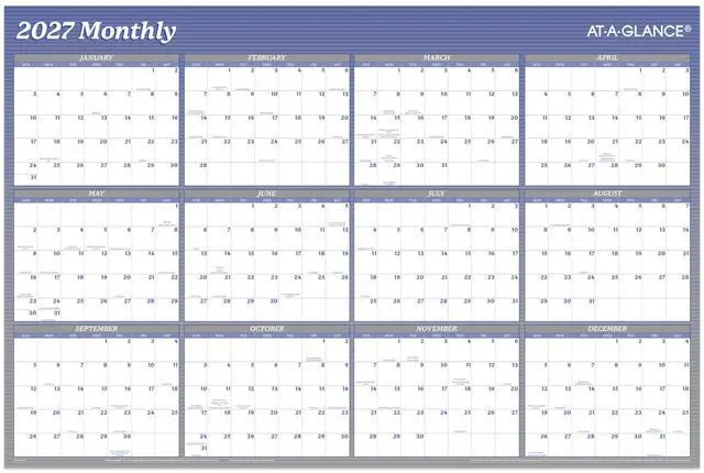 Main image of 2027 Erasable Calendar, Dry Erase Wall Planner, 36" x 24", Vertical-Horizontal, Reversible, Blue (A1102-27)