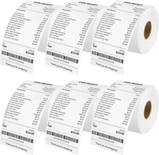 Main image of 6 Roll Continuous Receipt Roll Paper Compatible for Dymo 30270 A30270 2-1/4" x 249ft (57mm x 76m) Non-Adhesive White Thermal for Label Writer 300 310 320 330 400 Duo 450 Twin Turbo Printer