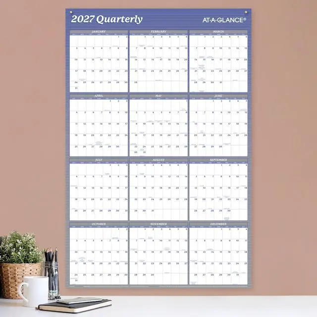 Alt view image 2 of 5 - 2027 Erasable Calendar, Dry Erase Wall Planner, 36" x 24", Vertical-Horizontal, Reversible, Blue (A1102-27)