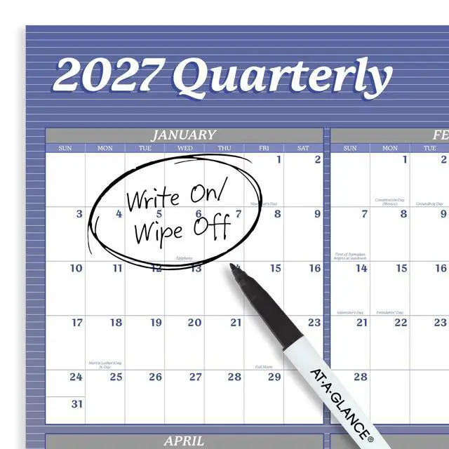 Alt view image 5 of 5 - 2027 Erasable Calendar, Dry Erase Wall Planner, 36" x 24", Vertical-Horizontal, Reversible, Blue (A1102-27)