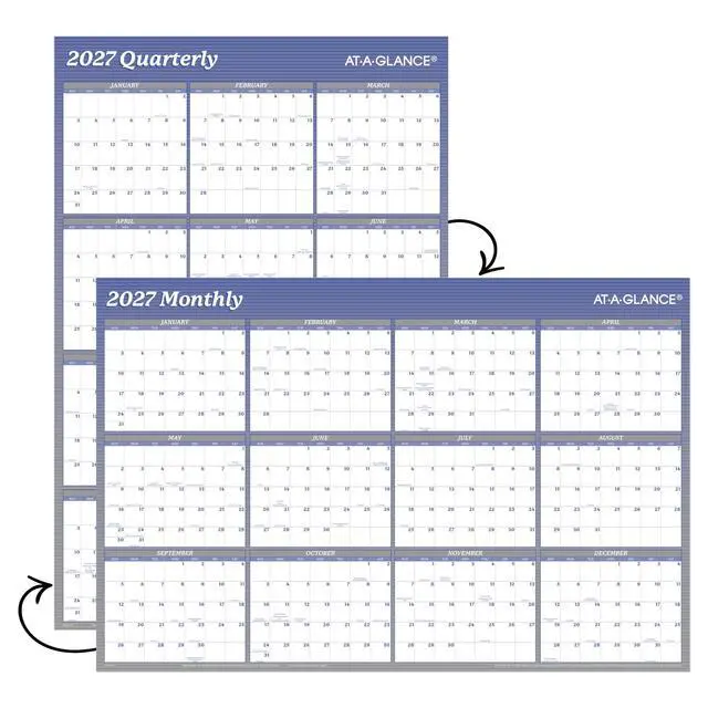 Alt view image 4 of 5 - 2027 Erasable Calendar, Dry Erase Wall Planner, 36" x 24", Vertical-Horizontal, Reversible, Blue (A1102-27)