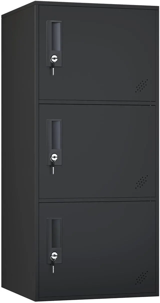 Main image of 3 Door Vertical Stackable Storage Cabinet with Lock,Anti-Failing Device, Metal Lcoker,Organizer for Office, Home, Gym, School,Employee,Kids. (Black)