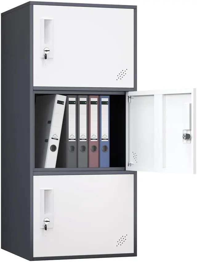 Alt view image 7 of 7 - 3 Door Vertical Stackable Storage Cabinet with Lock,Anti-Failing Device, Metal Lcoker,Organizer for Office, Home, Gym, School,Employee,Kids. (Grey)