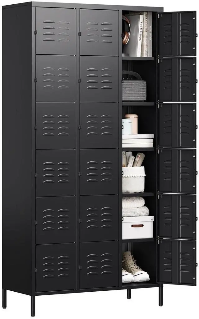 Main image of Metal Lockers for Employees-18 Door Storage Locker with Shelves and Lockable Steel Cabinet for School,Gym,Office,Staff (Black, 18 Door)