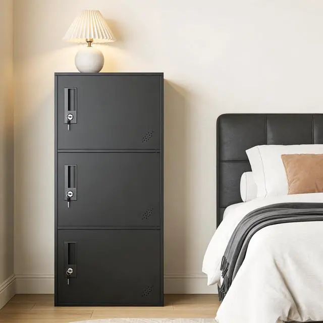 Alt view image 2 of 7 - 3 Door Vertical Stackable Storage Cabinet with Lock,Anti-Failing Device, Metal Lcoker,Organizer for Office, Home, Gym, School,Employee,Kids. (Black)