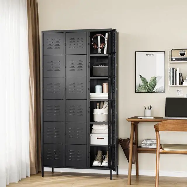 Alt view image 2 of 7 - Metal Lockers for Employees-18 Door Storage Locker with Shelves and Lockable Steel Cabinet for School,Gym,Office,Staff (Black, 18 Door)