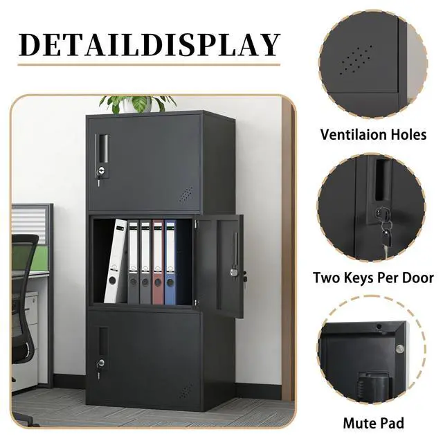 Alt view image 5 of 7 - 3 Door Vertical Stackable Storage Cabinet with Lock,Anti-Failing Device, Metal Lcoker,Organizer for Office, Home, Gym, School,Employee,Kids. (Black)