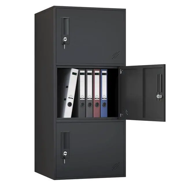 Alt view image 6 of 7 - 3 Door Vertical Stackable Storage Cabinet with Lock,Anti-Failing Device, Metal Lcoker,Organizer for Office, Home, Gym, School,Employee,Kids. (Black)